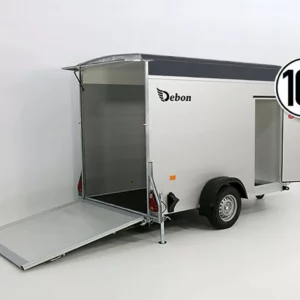 Debon Kofferanhänger C300 148x295cm H:190cm 1,3t Alu, Polybug|Tür|grau-Neu